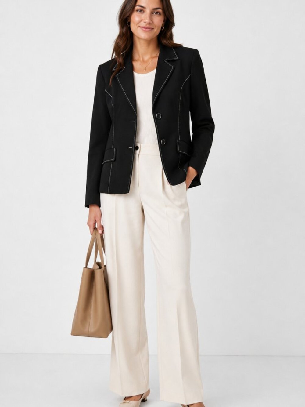 98% Cotton Black Contrast Stitch Blazer Size 12